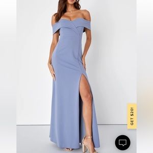Lulu's Blue Grey Off-the-Shoulder Maxi Dress